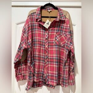 Easel Pink and Blue Plaid Button Down Shirt